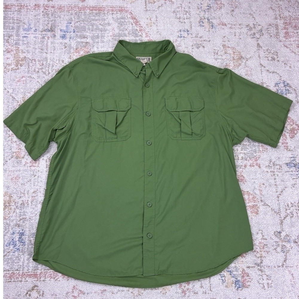 Duluth Trading Shirt Mens 2XL Green Solid Short Sleeve Outdoor Work Cargo Casual